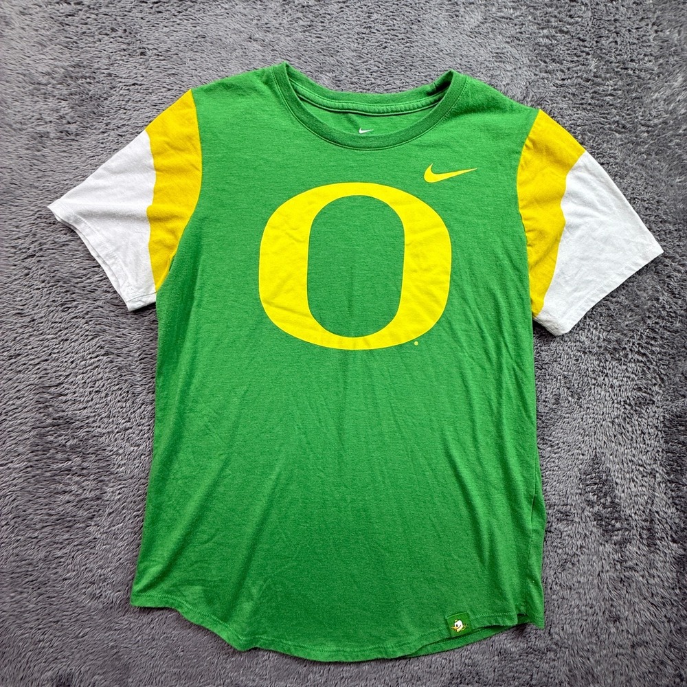 Oregon Ducks Nike Tee Shirt Womens M UofO Green Yellow Short Sleeve Crew Neck